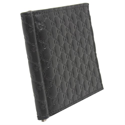 グッチ 財布 メンズ マイクログッチシマ マネークリップ 二つ折り財布 カーフ ブラック GUCCI 544478 中古
