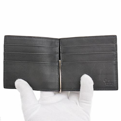 グッチ 財布 メンズ マイクログッチシマ マネークリップ 二つ折り財布 カーフ ブラック GUCCI 544478 中古