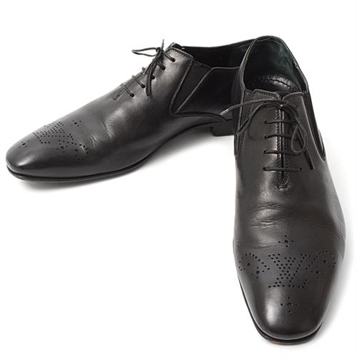 ルイヴィトン 靴 メンズ ロゴメダリオン ホールカット ドレスシューズ フォーマル サイズ7 1/2 日本サイズ26.5cm ブラック Louis Vuitton 中古