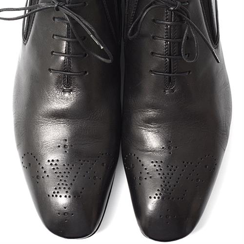 ルイヴィトン 靴 メンズ ロゴメダリオン ホールカット ドレスシューズ フォーマル サイズ7 1/2 日本サイズ26.5cm ブラック Louis Vuitton 中古