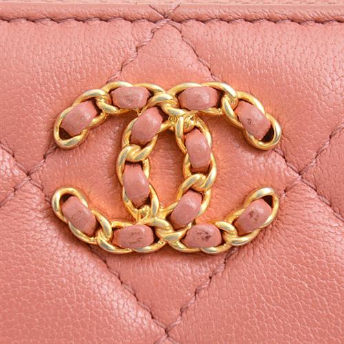 シャネル 財布 レディース マトラッセ CHANEL19 ラウンドファスナー長財布 ラムスキン ピンクブラウン系 CHANEL 中古