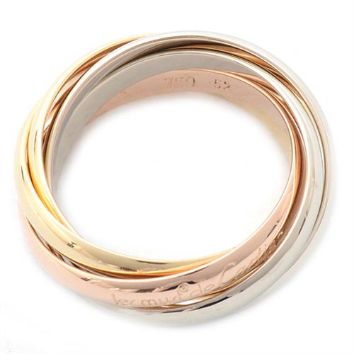 カルティエ 指輪 レディース トリニティ 5連リング 52サイズ 実寸12号 スリーカラーゴールド Cartier 750YG×WG×PG 中古