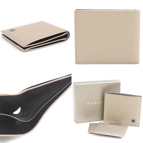 ブルガリ 財布 メンズ ブルガリ・ブルガリ マン 二つ折り札入れ カーフ ベージュブラウン×ブラック バイカラー BVLGARI 291777 中古