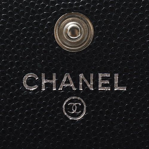 シャネル 財布 レディース ボーイシャネル 二つ折り長財布 キャビアスキン ブラック CHANEL 中古