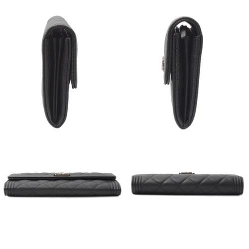 シャネル 財布 レディース ボーイシャネル 二つ折り長財布 キャビアスキン ブラック CHANEL 中古