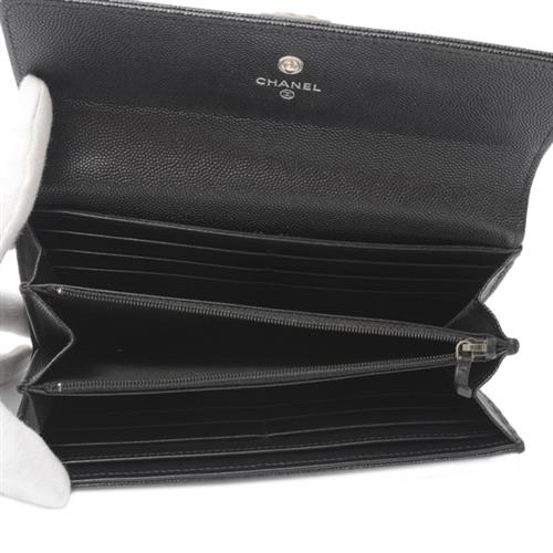 シャネル 財布 レディース ボーイシャネル 二つ折り長財布 キャビアスキン ブラック CHANEL 中古