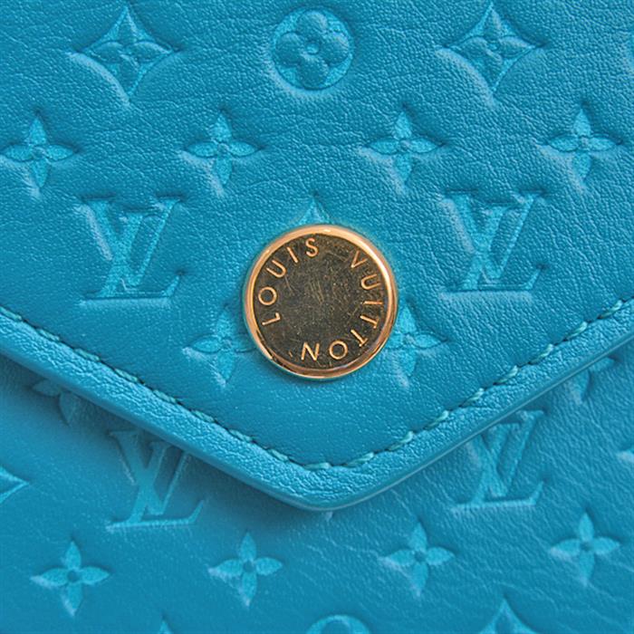 ルイヴィトン 財布 レディース ポルトフォイユ ヴィクトリーヌ 三つ折り財布 ナノグラム カーフ ブルー Louis Vuitton M82314 中古