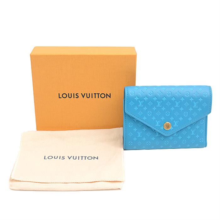 ルイヴィトン 財布 レディース ポルトフォイユ ヴィクトリーヌ 三つ折り財布 ナノグラム カーフ ブルー Louis Vuitton M82314 中古