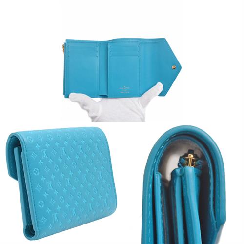 ルイヴィトン 財布 レディース ポルトフォイユ ヴィクトリーヌ 三つ折り財布 ナノグラム カーフ ブルー Louis Vuitton M82314 中古