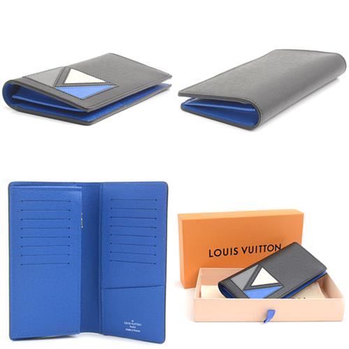 ルイヴィトン 財布 メンズ ポルトフォイユブラザ Vシェイプ 二つ折り長財布 タイガ ブラック×ブルー Louis Vuitton M30791 中古