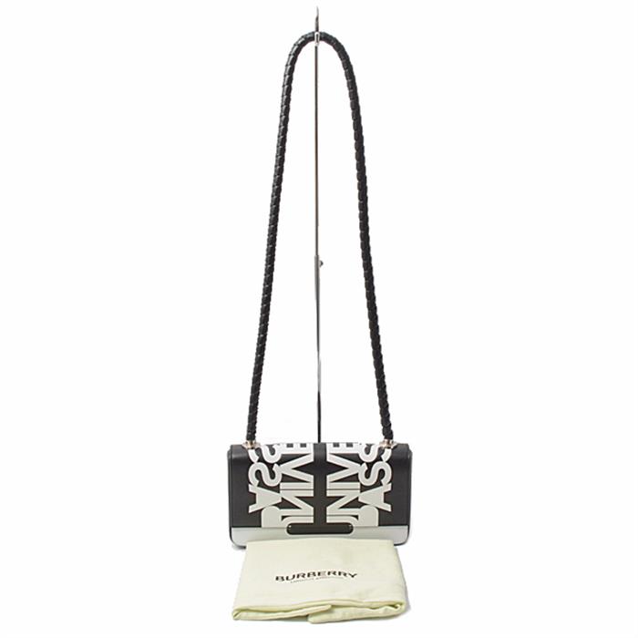 バーバリー バッグ メンズ レディース ユニバーサルパスポート ショルダーバッグ  レザー ブラック×ホワイト BURBERRY 中古