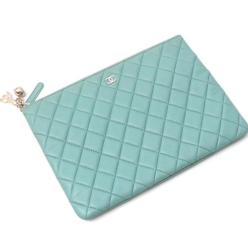 シャネル バッグ レディース クラッチバッグ セカンドバッグ ココマーク ブルー ラムスキン CHANEL 中古