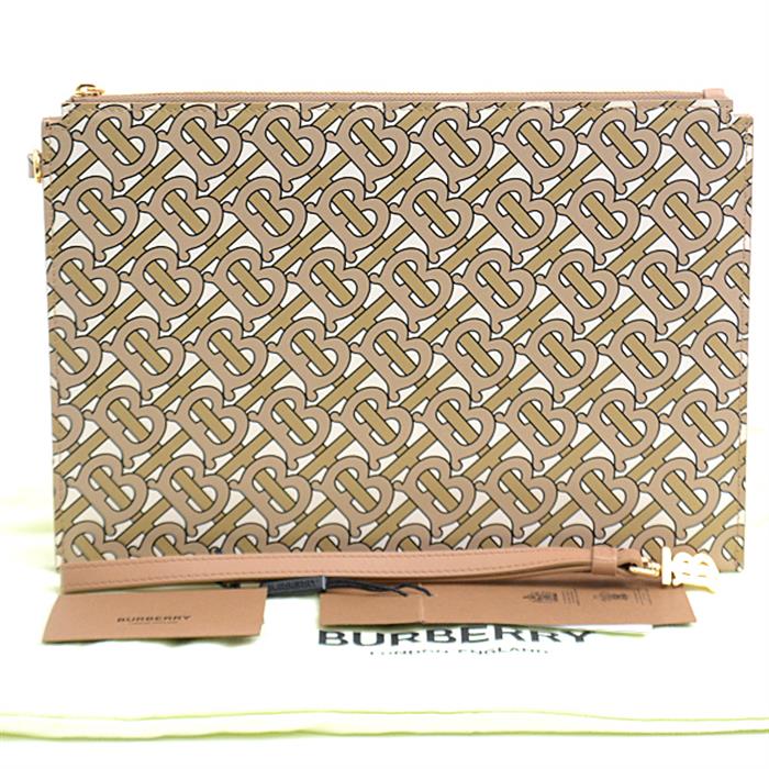 バーバリー バッグ メンズ TB モノグラム クラッチバッグ ベージュ BURBERRY 8014975 中古