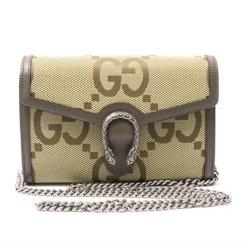 グッチ バッグ レディース チェーンウォレット ジャンボGG ディオニュソス キャンバス カーキ GUCCI 401231 中古