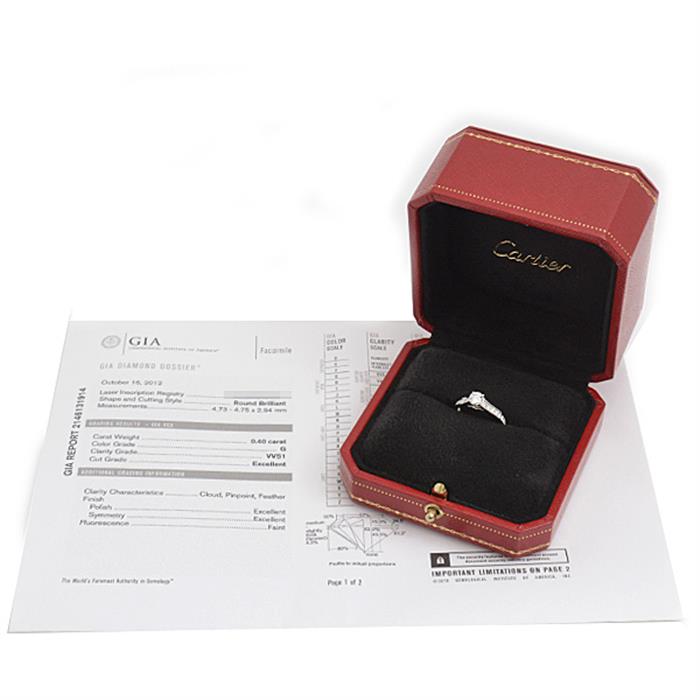 カルティエ 指輪 レディース ソリテール ダイヤ リング D0.40ct G-VVS1-3EX 47号 実寸7号 Cartier PT950 中古