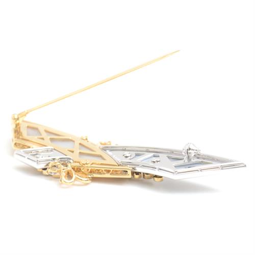 ミキモト ブローチ レディース ダイヤモンド×シェル デザイン ブローチ D1.83ct ゴールド MIKIMOTO K18YG×WG 中古