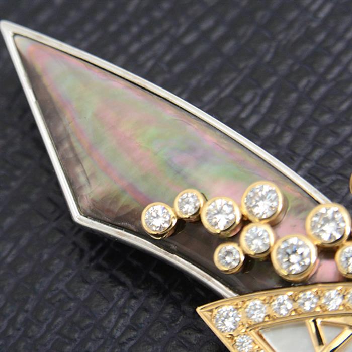 ミキモト ブローチ レディース ダイヤモンド×シェル デザイン ブローチ D1.83ct ゴールド MIKIMOTO K18YG×WG 中古