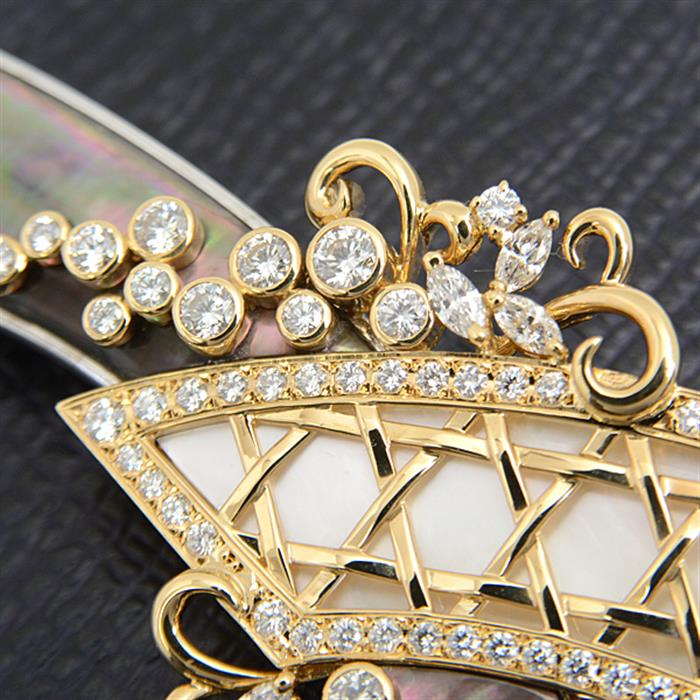 ミキモト ブローチ レディース ダイヤモンド×シェル デザイン ブローチ D1.83ct ゴールド MIKIMOTO K18YG×WG 中古