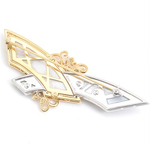 ミキモト ブローチ レディース ダイヤモンド×シェル デザイン ブローチ D1.83ct ゴールド MIKIMOTO K18YG×WG 中古