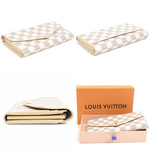 ルイヴィトン 財布 レディース ダミエ アズール ポルトフォイユ サラ 長財布 アイボリー×ネイビー Louis Vuitton N63208 中古