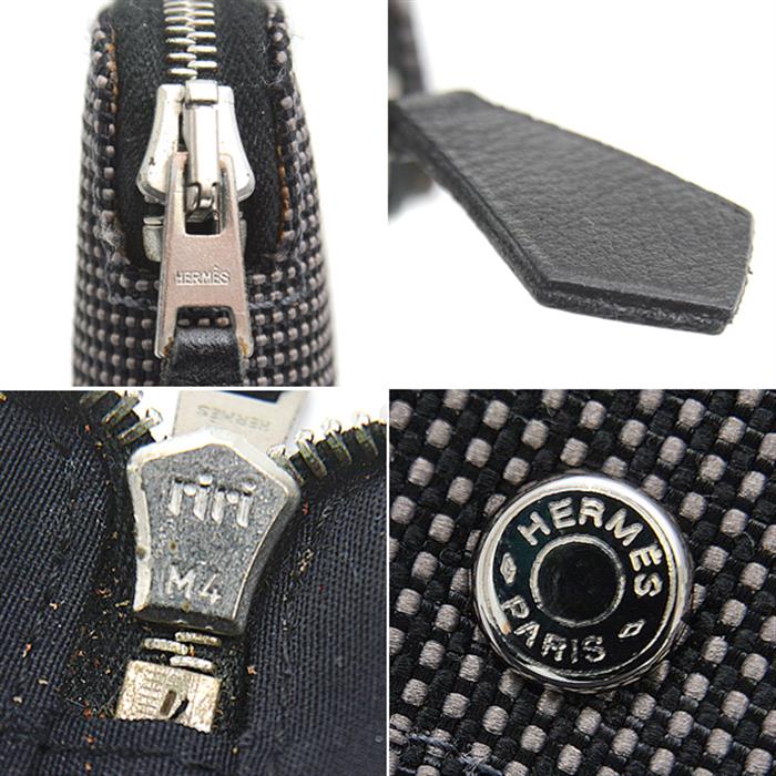 エルメス 財布 メンズ エールライン パースGM ラウンドファスナー長財布 オーガナイザー キャンバス グレー×ブラック HERMES 中古