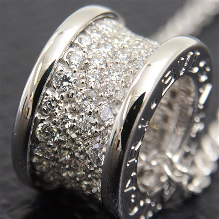 ブルガリ ネックレス レディース ビー ゼロワン B-ZERO1 フルパヴェダイヤモンド ネックレス ホワイトゴールド BVLGARI 750WG 中古