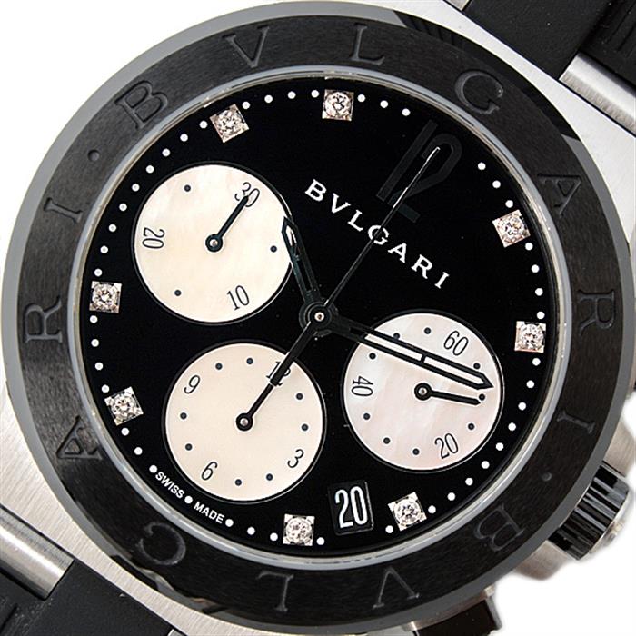 ブルガリ メンズ 時計 ディアゴノ クロノ 8ポイントダイヤモンド 自動巻 ホワイトシェル文字盤 BVLGARI SS DG37 SC CH 中古