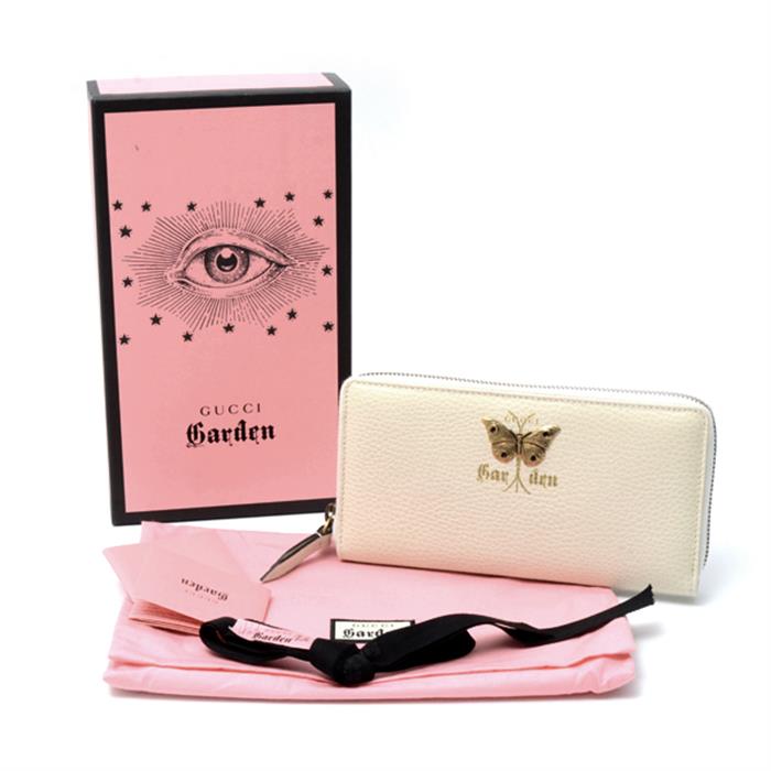 グッチ 財布 レディース ガーデン ラウンドファスナー長財布 バタフライロゴ オフホワイト 516941 GUCCI 中古