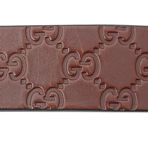 グッチ ベルト メンズ グッチシマ レザーベルト ブラウン×シルバー 86cm～96cm対応 GUCCI 211562 中古