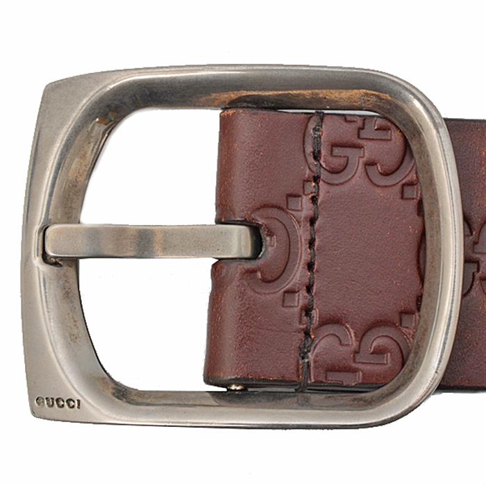 グッチ ベルト メンズ グッチシマ レザーベルト ブラウン×シルバー 86cm～96cm対応 GUCCI 211562 中古