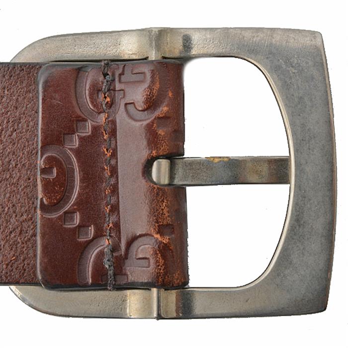 グッチ ベルト メンズ グッチシマ レザーベルト ブラウン×シルバー 86cm～96cm対応 GUCCI 211562 中古