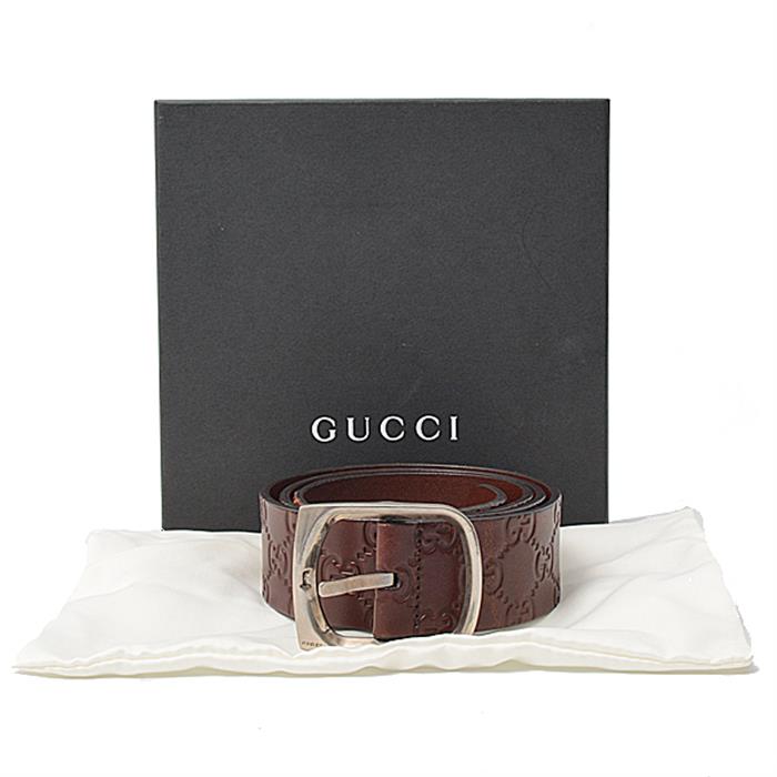 グッチ ベルト メンズ グッチシマ レザーベルト ブラウン×シルバー 86cm～96cm対応 GUCCI 211562 中古