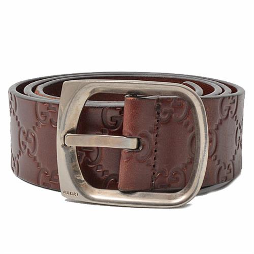 グッチ ベルト メンズ グッチシマ レザーベルト ブラウン×シルバー 86cm～96cm対応 GUCCI 211562 中古