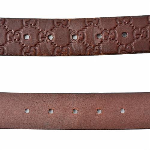 グッチ ベルト メンズ グッチシマ レザーベルト ブラウン×シルバー 86cm～96cm対応 GUCCI 211562 中古