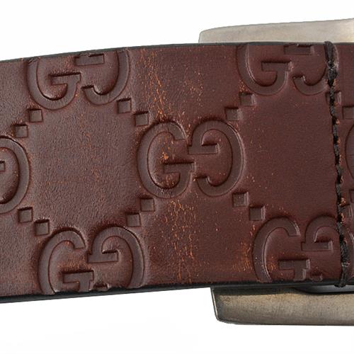 グッチ ベルト メンズ グッチシマ レザーベルト ブラウン×シルバー 86cm～96cm対応 GUCCI 211562 中古