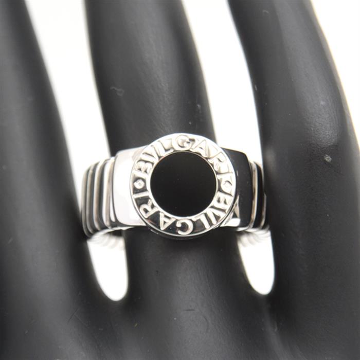 ブルガリ 指輪 メンズ ブルガリブルガリ トゥボガス オニキス リング 18号 ホワイトゴールド BVLGARI 750WG 中古