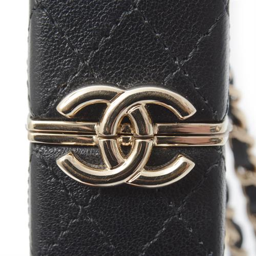 シャネル バッグ マトラッセ チェーン リップスティック ケース ココマーク ブラック CHANEL 中古