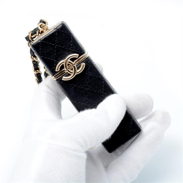 シャネル バッグ マトラッセ チェーン リップスティック ケース ココマーク ブラック CHANEL 中古