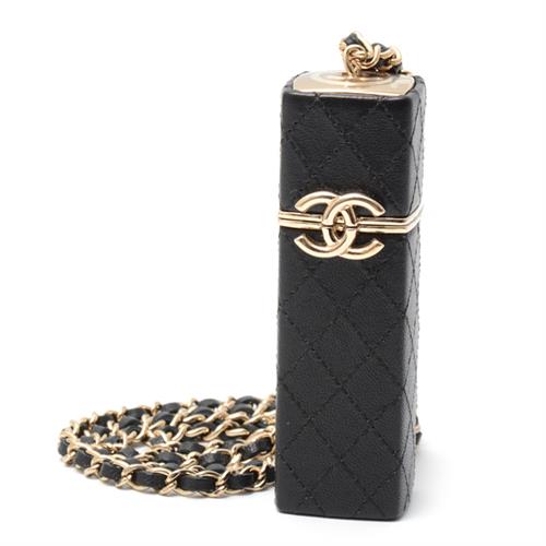 シャネル バッグ マトラッセ チェーン リップスティック ケース ココマーク ブラック CHANEL 中古