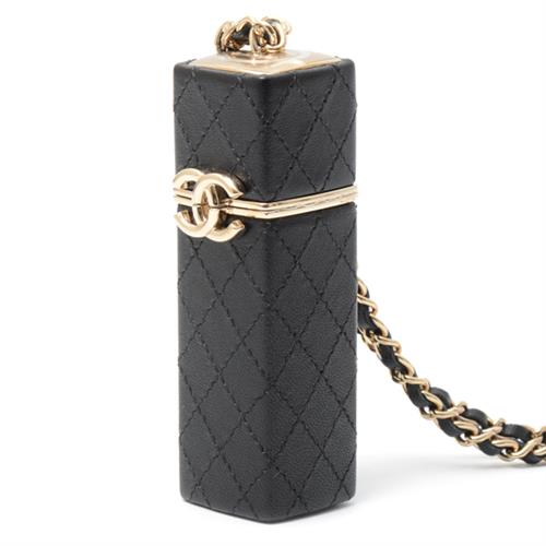 シャネル バッグ マトラッセ チェーン リップスティック ケース ココマーク ブラック CHANEL 中古