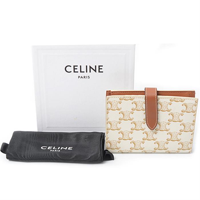 セリーヌ 財布 レディース トリオンフ ミディアム ストラップウォレット 二つ折り財布 ホワイト CELINE 中古