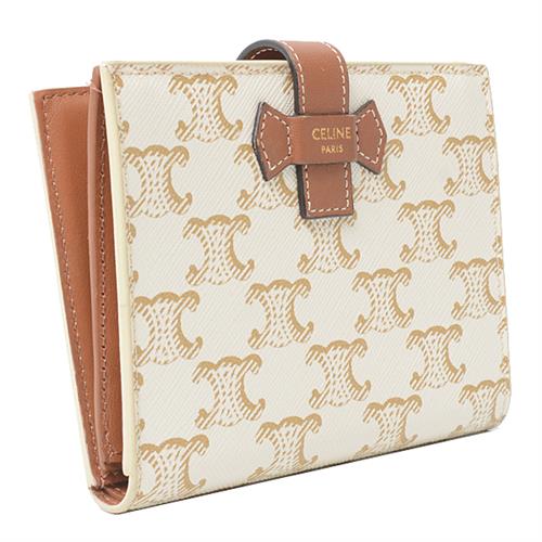 セリーヌ 財布 レディース トリオンフ ミディアム ストラップウォレット 二つ折り財布 ホワイト CELINE 中古