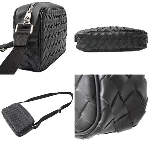 ボッテガヴェネタ バッグ メンズ スモール イントレチャート カメラバッグ ショルダーバッグ ラムスキン ブラック BOTTEGA VENETA 710048 中古