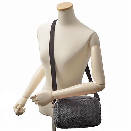 ボッテガヴェネタ バッグ メンズ スモール イントレチャート カメラバッグ ショルダーバッグ ラムスキン ブラック BOTTEGA VENETA 710048 中古