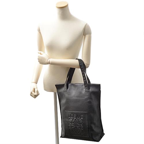 ロエベ バッグ メンズ レディース ショッピングトート アナグラム レザー ブラック LOEWE 中古