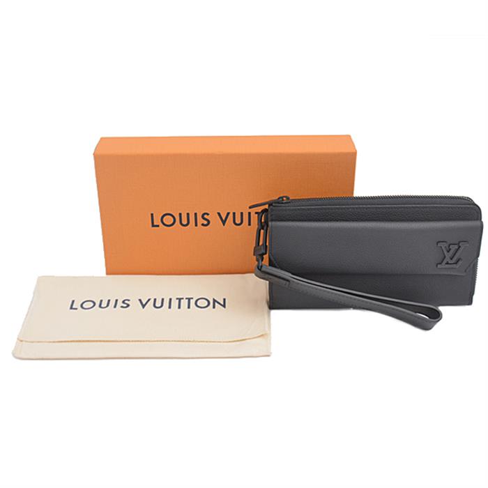 ルイヴィトン 財布 メンズ ジッピーウォレット アエログラム L字ファスナー長財布 ブラック Louis Vuitton M69831 中古