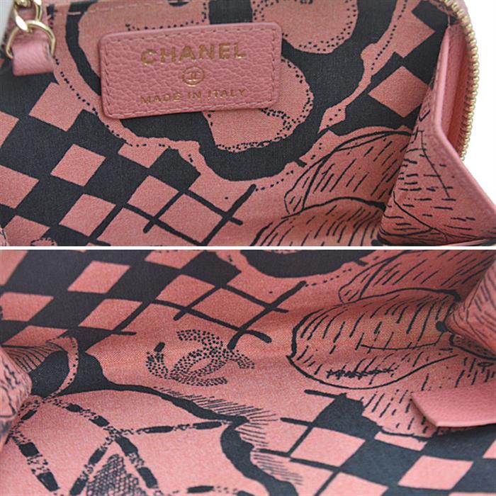 シャネル 財布 レディース ラッキーフラワー キーリング付き L字ファスナー コインケース ラムスキン ピンク CHANEL A81646Y33399 中古