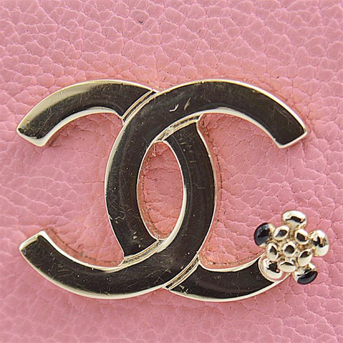シャネル 財布 レディース ラッキーフラワー キーリング付き L字ファスナー コインケース ラムスキン ピンク CHANEL A81646Y33399 中古