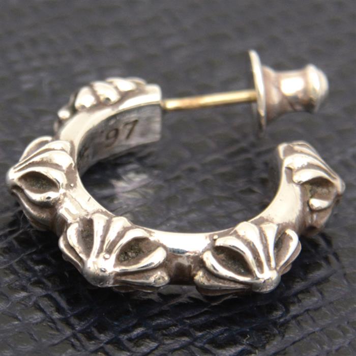 クロムハーツ ピアス ユニセックス フープクロス ピアス インボイス付き シルバー CHROME HERTS SV925 中古