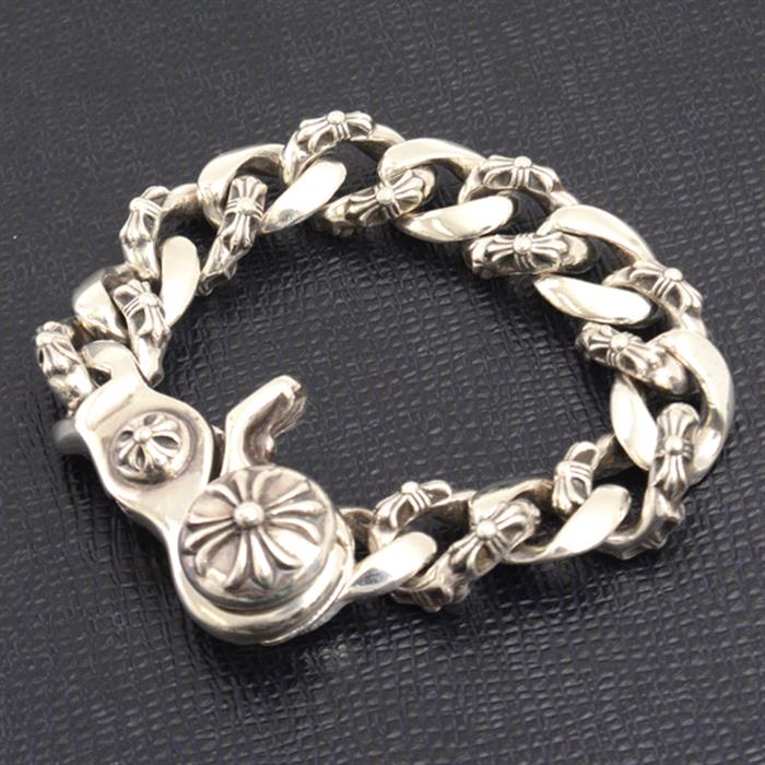 クロムハーツ ブレス メンズ ファンシー チェーン リンク ブレスレット インボイス付 シルバー CHROME HEARTS SV925 中古